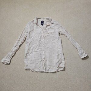 Gap Women's 100% Linen Tan and White Striped Shirt, Size Small